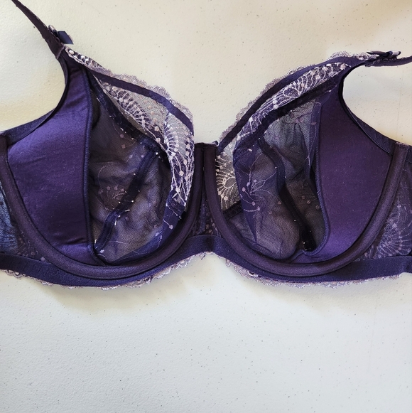 Fit Fully Yours Nicole Bra Lace Purple Unpadded Underwire Embroidered Size 30H - Picture 6 of 9